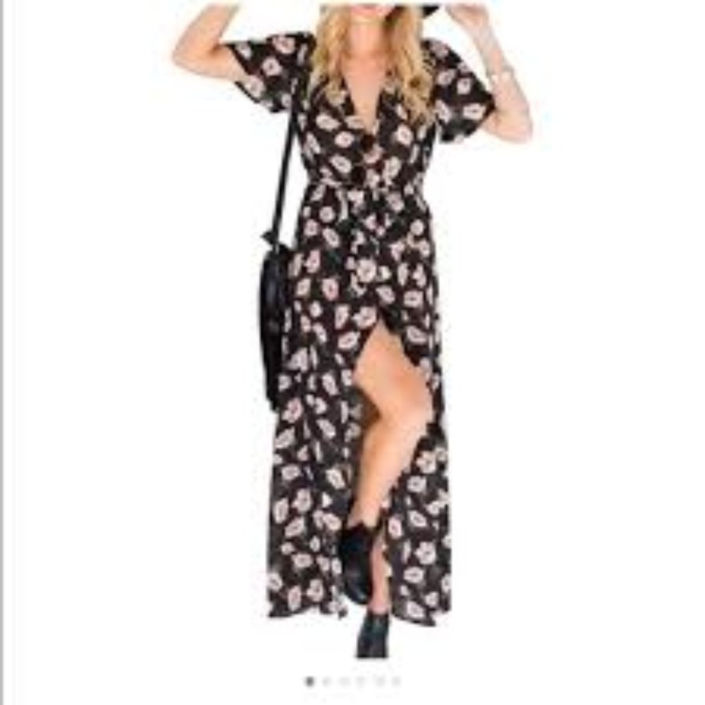 Floral Print Faux Wrap Maxi Dress